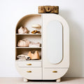 Armario con estantes laterales y puerta ovalada - beige/blanco