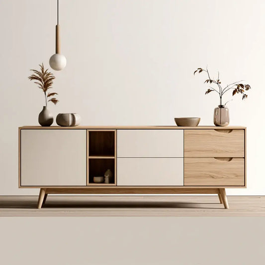 Aparador con puertas claras y cajones laterales - beige/blanco