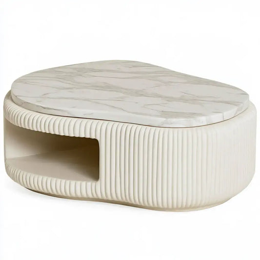 Mesa de centro con forma orgánica y lateral estriado - beige