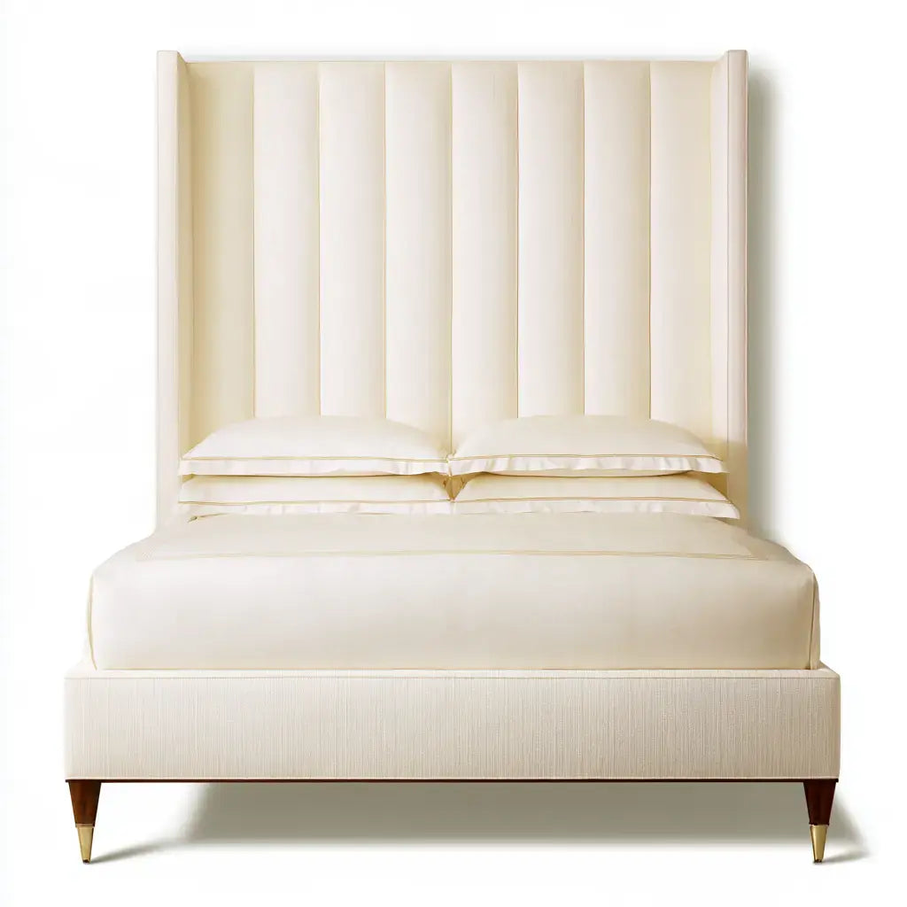 Cama con cabecero alto de canales acolchados - beige