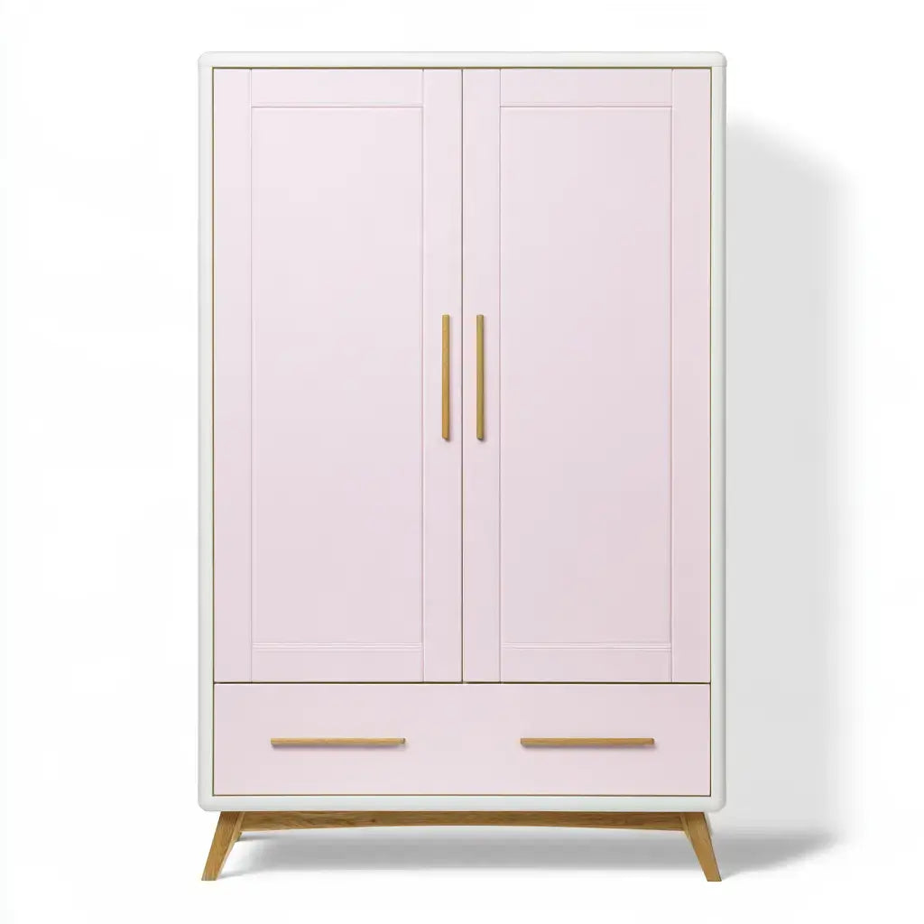 Armario con dos puertas molduradas y cajones - rosa