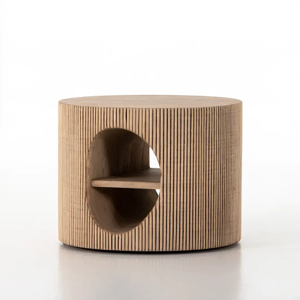 Mesa de centro redonda con abertura circular - beige